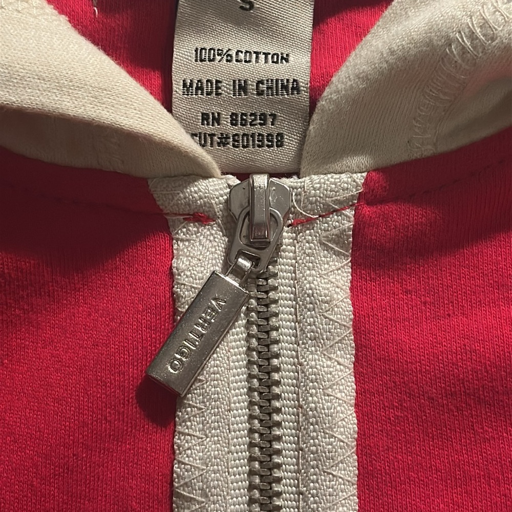 Pure light soft cotton Vertigo Colorblock Hoodie Red Beige sz Sm New no tags - Picture 4 of 7